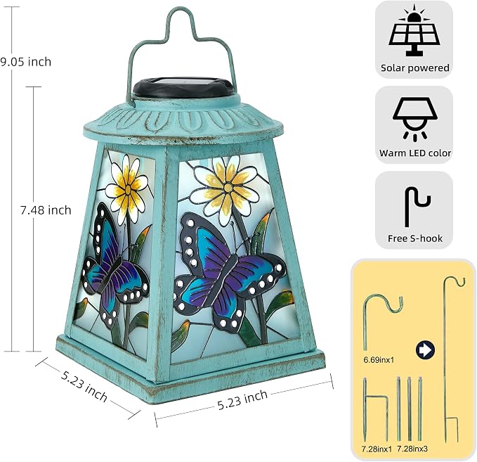 Butterfly Solar Lantern with Shepherd Hook, Outdoor Hanging Metal LED Garden - Image 3