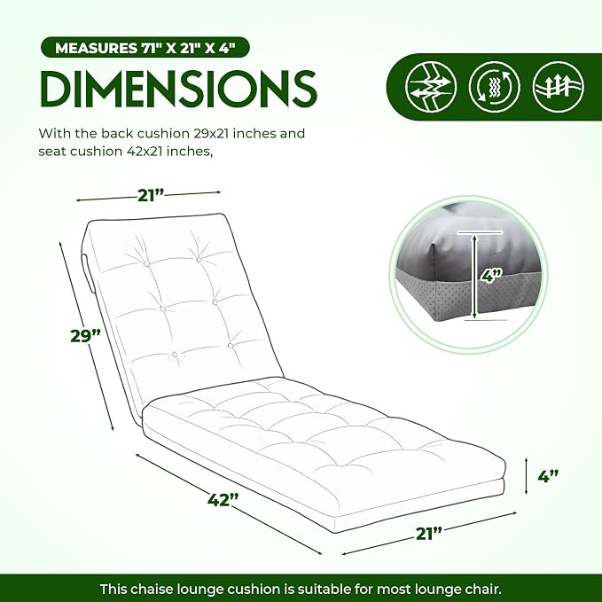 Outdoor Lounge Chair Cushions, Chaise Lounge Cushions - Image 2