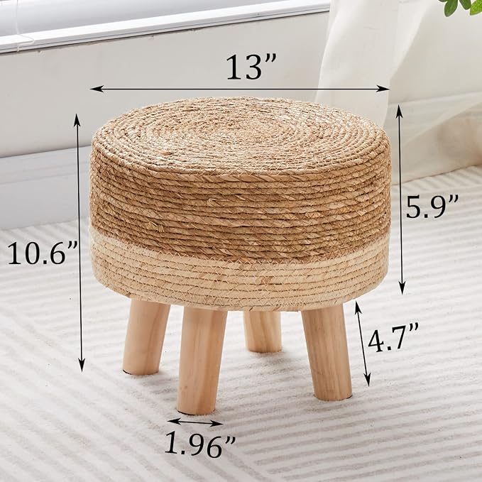 Wimarsbon Round Foot Stool Natural Seagrass Poufs Ottoman Hand Weave Footrest - Image 3