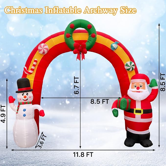 11.8 FT Christmas Inflatables Archway, Blow Up Santa Claus and Snowman - Image 3