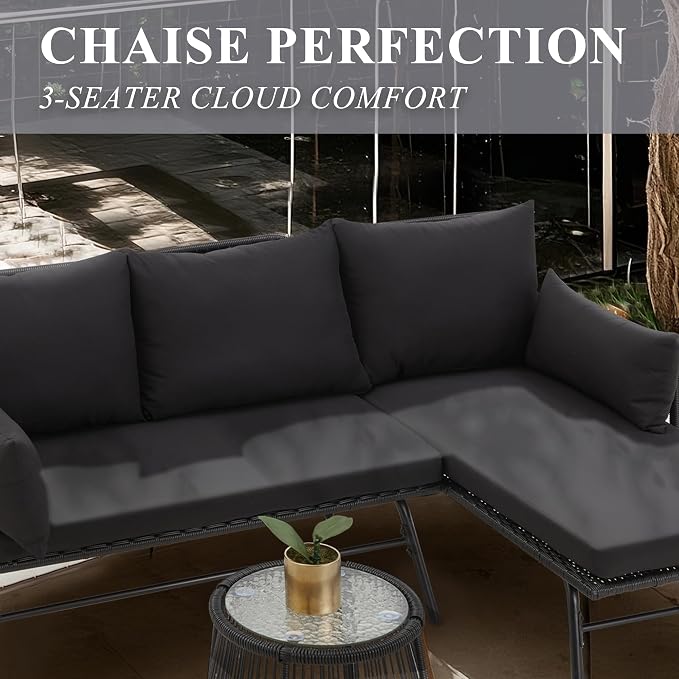 Bezseller 3-Piece Outdoor Patio Furniture Set – L-Shaped Rattan Sectional Sofa - Image 5
