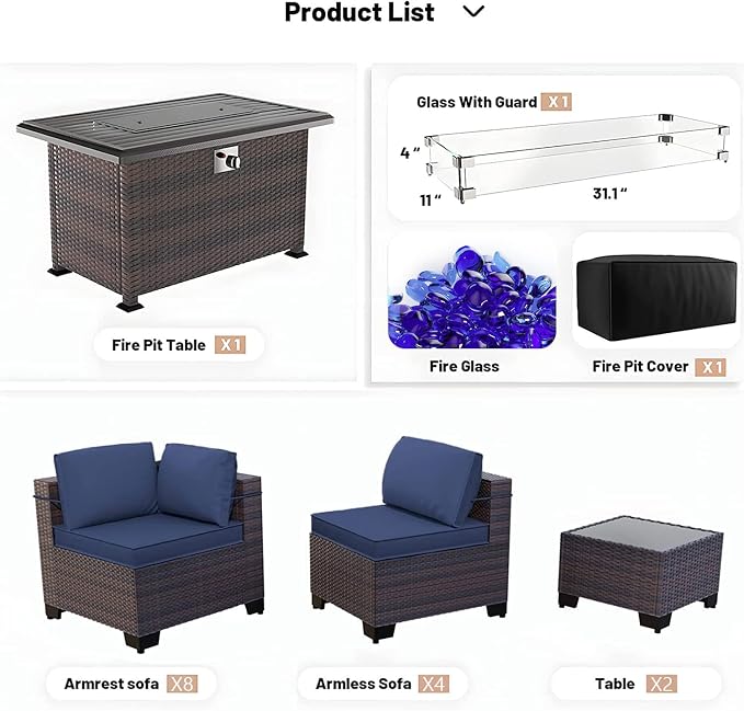 Kullavik 15PCS Outdoor Patio Furniture Set - Image 6