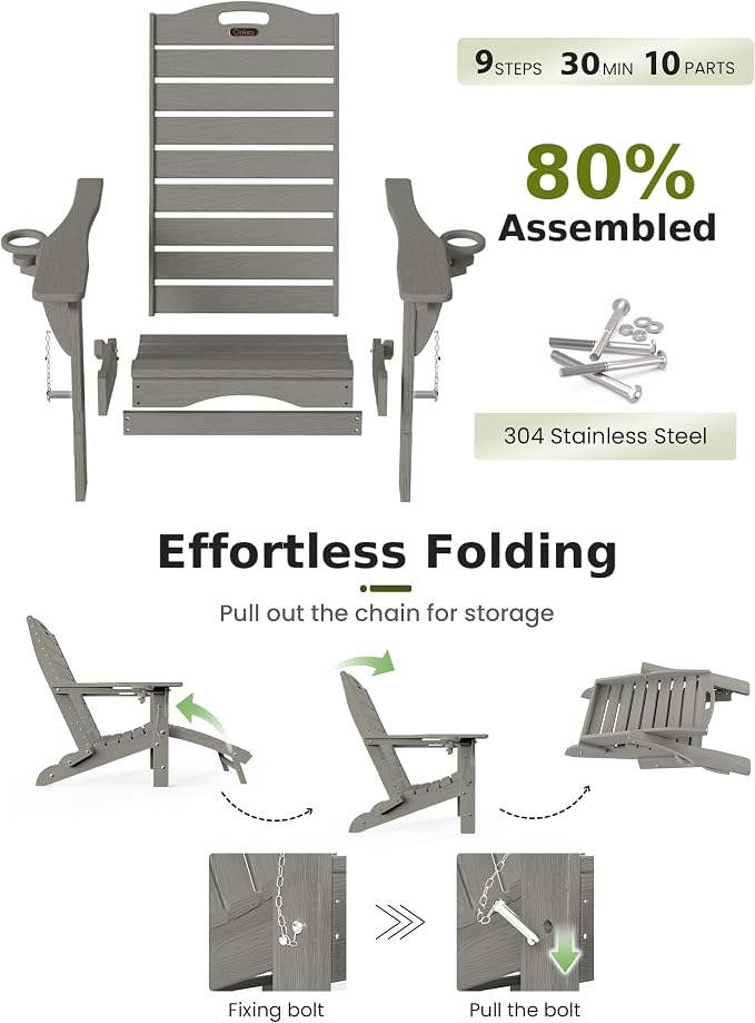 Ciokea Folding Adirondack Chair Set of 2 - Image 7