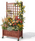 VINGLI Wooden Planter with Trellis, FreeStanding Planter Box with Drainage Holes by VINGLI