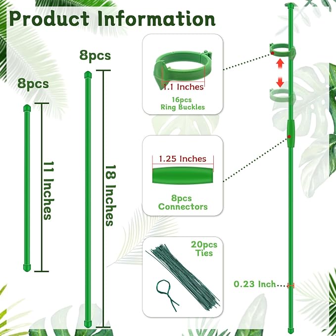 Plant Stakes, 18Inch & 11Inch Plant Support Stakes, HAINANSTRY Adjustable - Image 2
