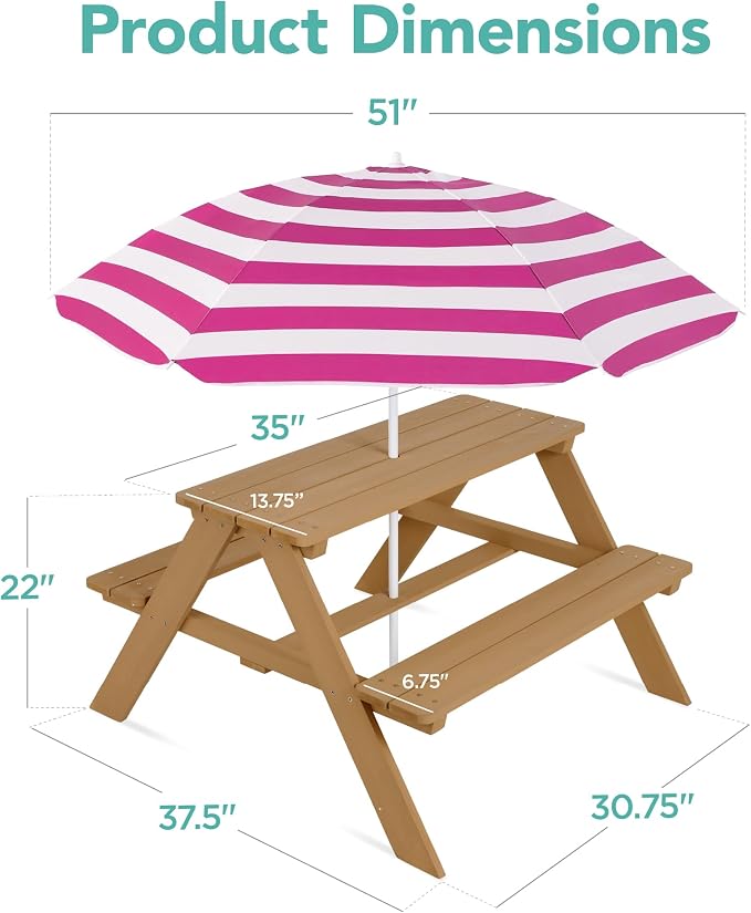 Best Choice Products Wooden Kids Picnic Table - Image 3