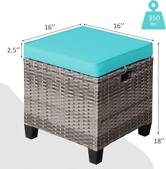 LDAILY Moccha 2 Pieces Patio Outdoor Ottoman, All Weather Rattan Patio Ottoman - Image 2