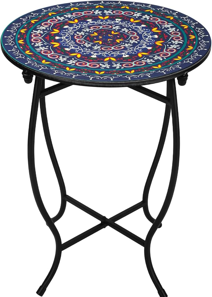 Indoor Outdoor Small Metal Round Side Table, Versatile 14 Inch Round Metal End by Plant+Castle