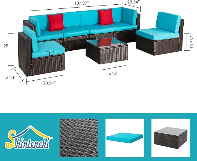 Shintenchi 7 Pieces Patio Furniture Sets Outdoor All-Weather Sectional Patio - Image 2