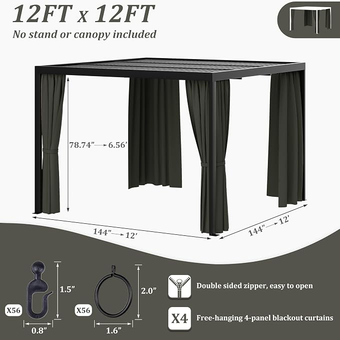 Gazebo Universal Replacement Privacy Curtain, 4-Panels Sidewall Curtains - Image 2