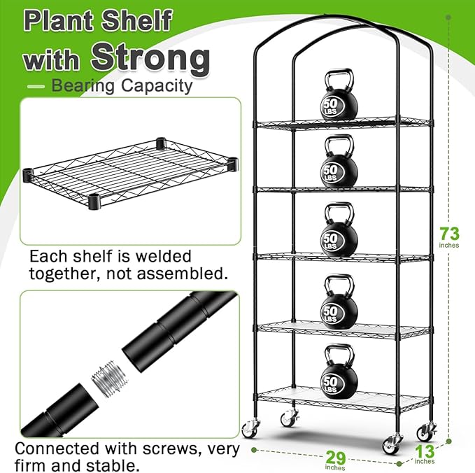 Abimars 5-Tier Greenhouse with Caster Wheel, Each Shelf Height Adjustable Metal - Image 2
