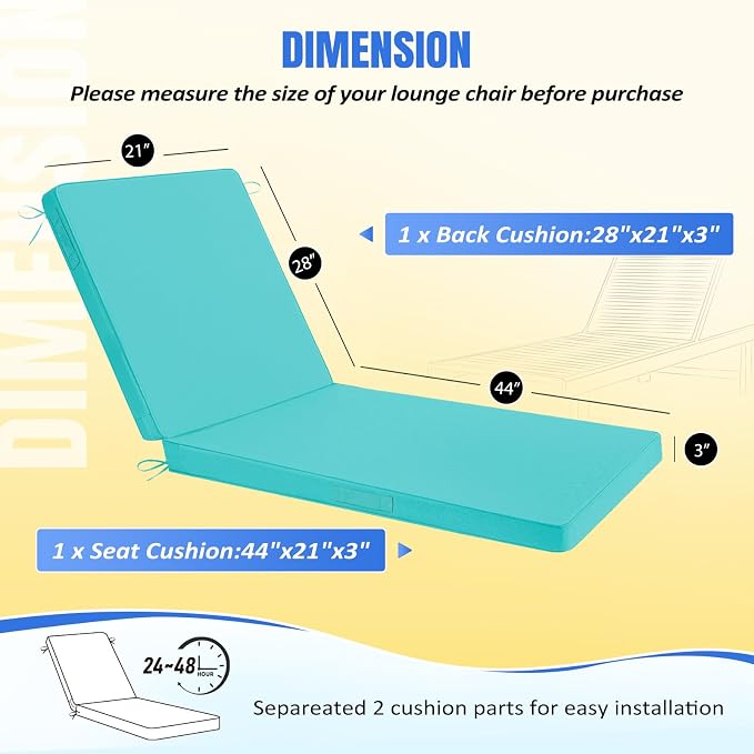 Basic Beyond Chaise Lounge Cushions Outdoor, 3-Layer Waterproof Outdoor - Image 4