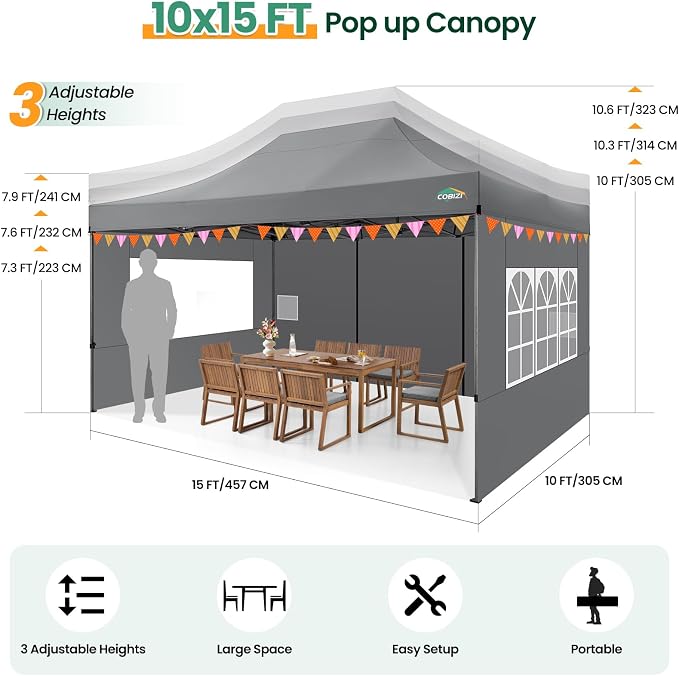 COBIZI 10x15 Heavy Duty Pop up Canopy Tent - Image 6