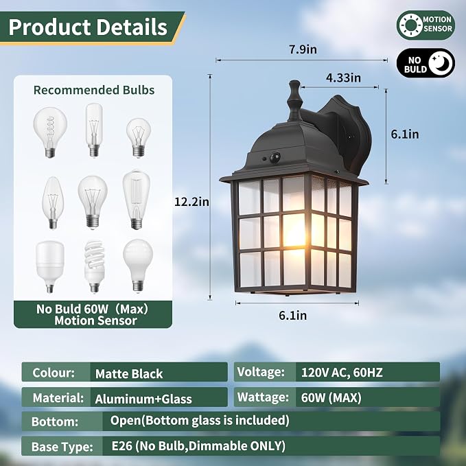 Motion Sensor Dawn to Dusk Sensor Outdoor Wall Light Fixtures Waterproof - Image 3