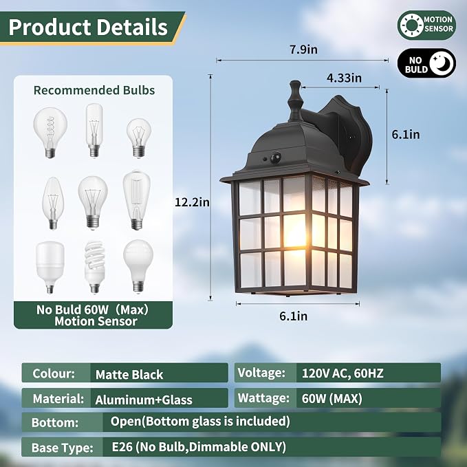 Motion Sensor Dawn to Dusk Sensor Outdoor Wall Light Fixtures Waterproof - Image 3