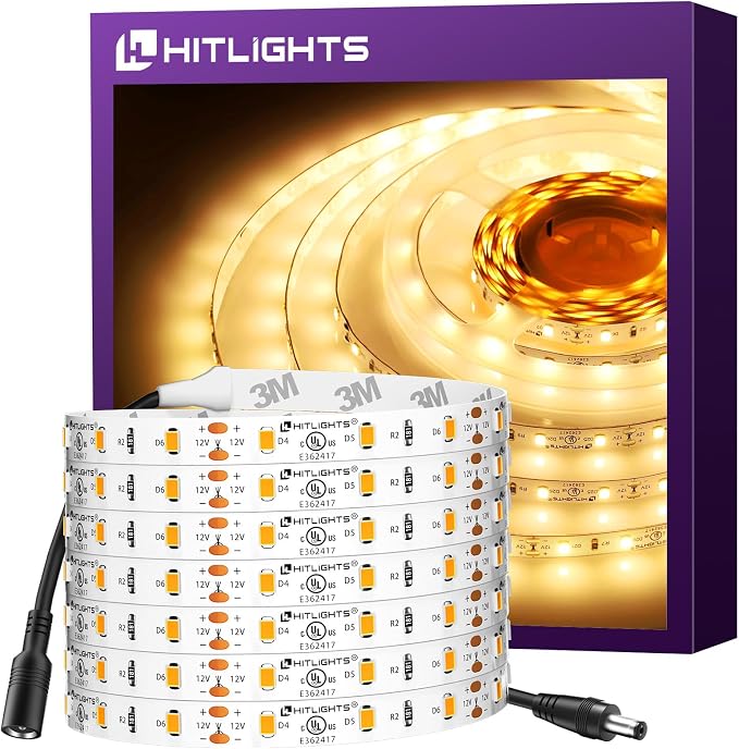 HitLights LED Strip Lights Warm White 3000K, 16.4ft Premium Tape Light by HitLights