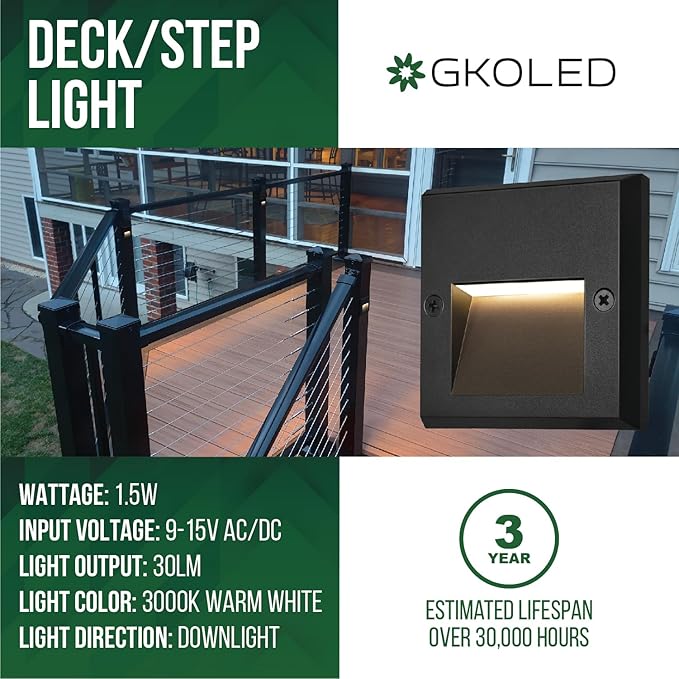 GKOLED 6-Pack Slim Square Low Voltage Deck Post Lights, Outdoor Step Lights - Image 2