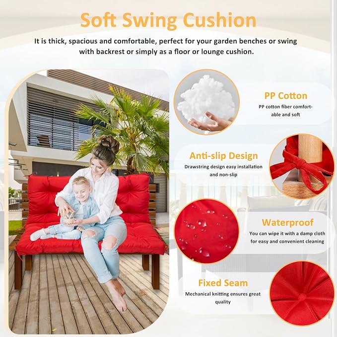 Swing Replacement Cushions for Outdoor: 2-3 Seater Waterproof Porch Bench - Image 2