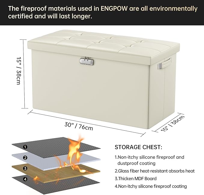ENGPOW Storage Ottoman Bench, Fireproof Folding Bench - Image 3