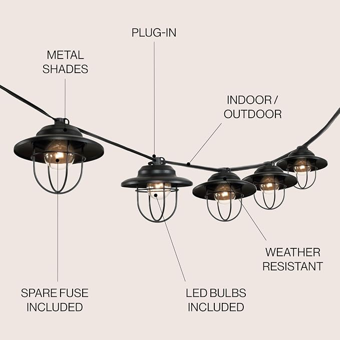 JONATHAN Y 10' Black 10-Light Rustic Farmhouse LED String Lights - Image 3
