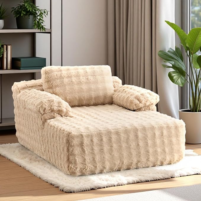 VINGLI Boneless Chaise Lounge Chair, Light Brown Oversized Reading Chair - Image 9