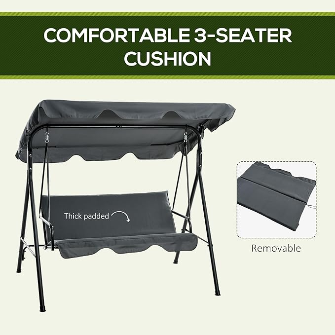 Outsunny 3-Seat Outdoor Patio Swing Chair - Image 6