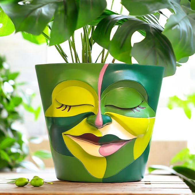 GUGUGO 8 Inch Planter Abstract Rainbow Face Pots by GUGUGOHOMEDECOR