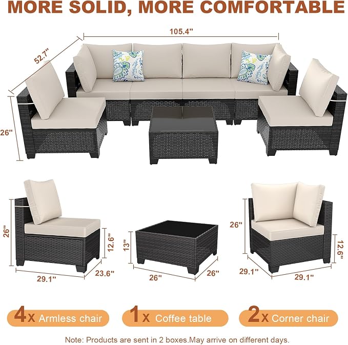 7 Pieces Outdoor Conversation Sectional Rattan Sofa, Patio Furniture Set - Image 2