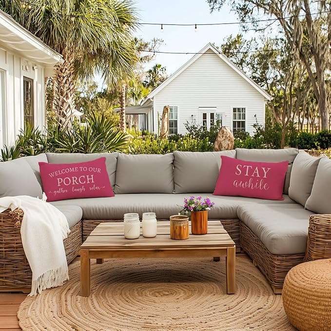 PANDICORN Welcome to Our Porch Stay Awhile Outdoor Lumbar Decorative Throw - Image 2