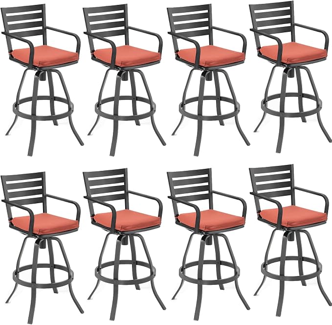 Pellebant 29.5" Outdoor Bar Stools Set of 8, Aluminum Swivel Patio Bar Height by Pellebant