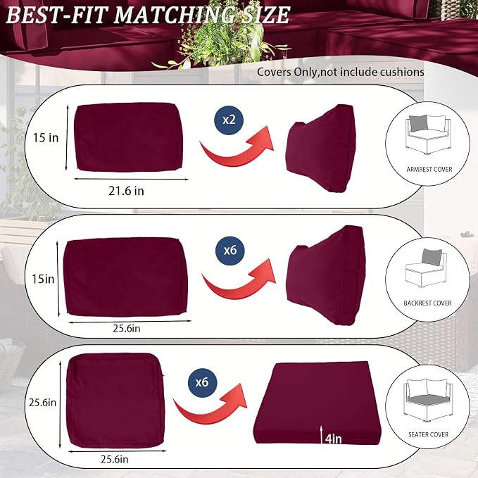 Outdoor Cushions Covers for Patio Furniture, Patio Cushion Covers Replacement - Image 2