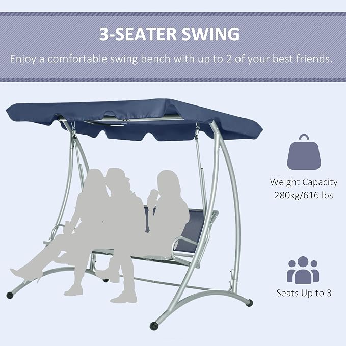 Outsunny 3-Seat Outdoor Porch Swing Chair, Patio Swing Glider - Image 6