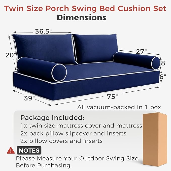 Olefin Twin Outdoor Mattress Package Daybed Cushion Set，Twin Size Porch Swing - Image 3