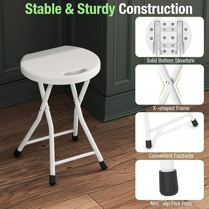 GYMAX Folding Stool, 18in Portable Collapsible Bar Stool - Image 5