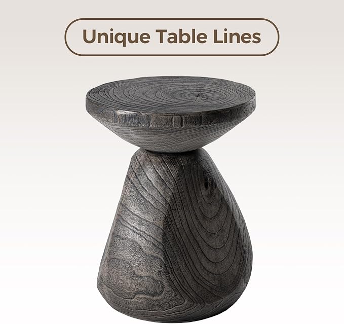 COSIEST Outdoor Side Table Colored Faux Wood, Stump End Stool w Tree Rings - Image 7