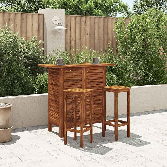 vidaXL Bar Table and Chair Set 3 Piece, Dining Table Set - Image 3