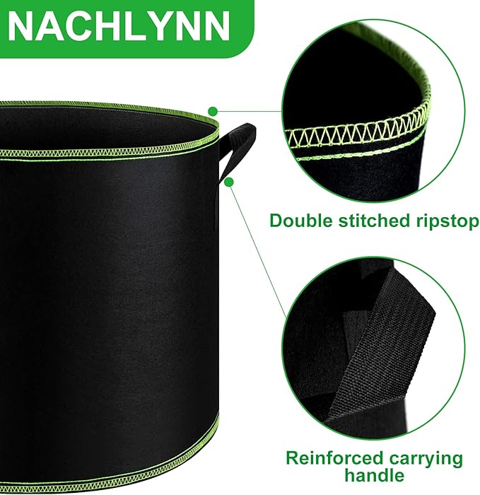 NACHLYNN 5-Pack 5 Gallon Grow Bags Heavy Duty Aeration Fabric Pots - Image 4