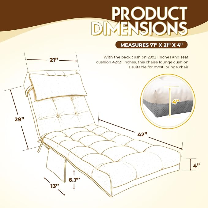 Outdoor Chaise Lounge Chair Cushion, Waterproof Outdoor Chair Cushions - Image 2