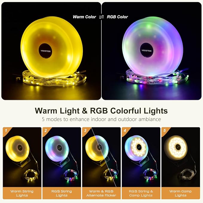 Solar Camping String Lights 1-Pack 2 in 1 Rechargeable - Image 6