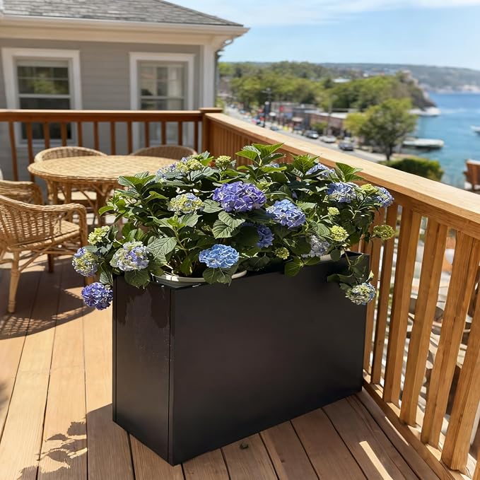 Black Metal Heavy Planter 32" x 15" x 24"for Outdoor Plants Metal Rectangle - Image 2