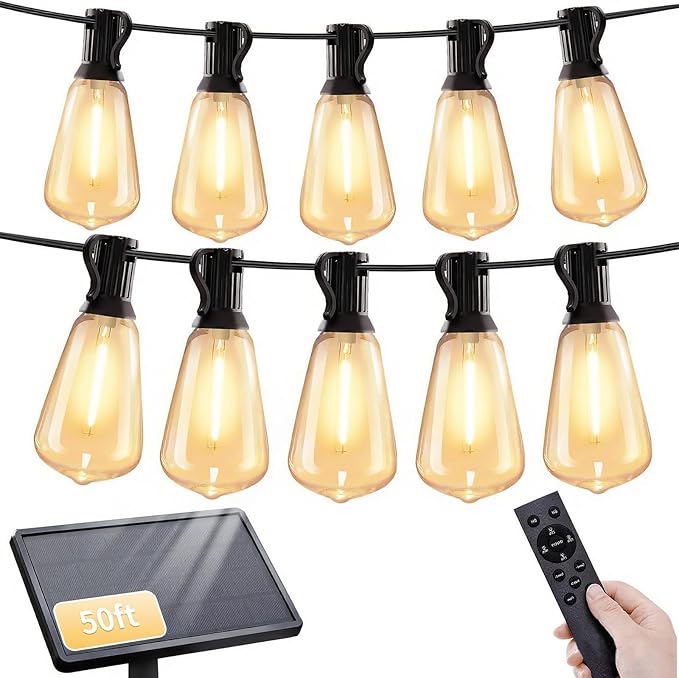 50ft Solar String Lights with Remote, 25+1 Bulbs Solar Patio Lights Outdoor by SanbenLighting