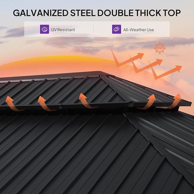 PURPLE LEAF 12' X 18' Patio Hardtop Gazebo Double Top Galvanized Steel Screen - Image 7