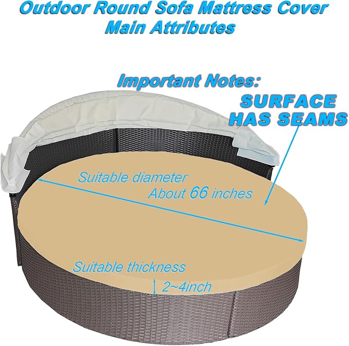 Round Outdoor Daybed Cushion Cover Replacement, Anti-UV Water-Resistant Patio - Image 2