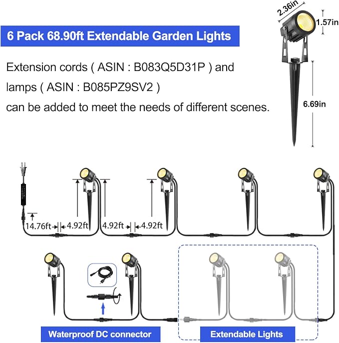 Landscape Lighting, 3W 12V Extendable Low Voltage 6 in 1 Landscape Lights - Image 6