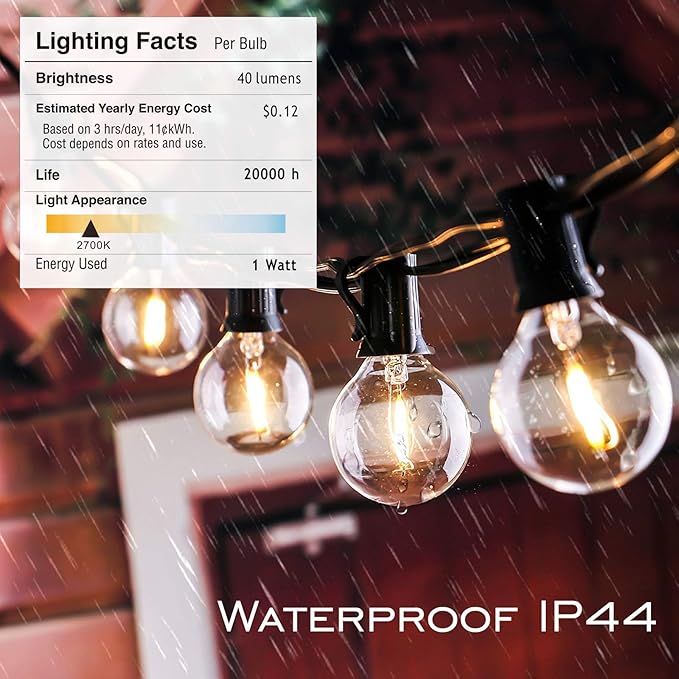 DAMAING Outdoor String Lights LED 50Feet G40 Globe Patio Lights - Image 2