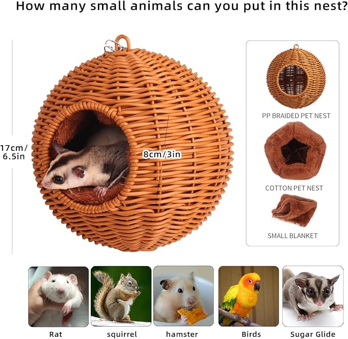 Small Animal Hammock, PP Rattan Hiding Place - Image 2