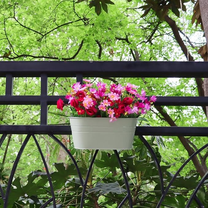 3 Pack Metal Railing Planters, 10.5" Oval Hanging Flower Pots - Image 5