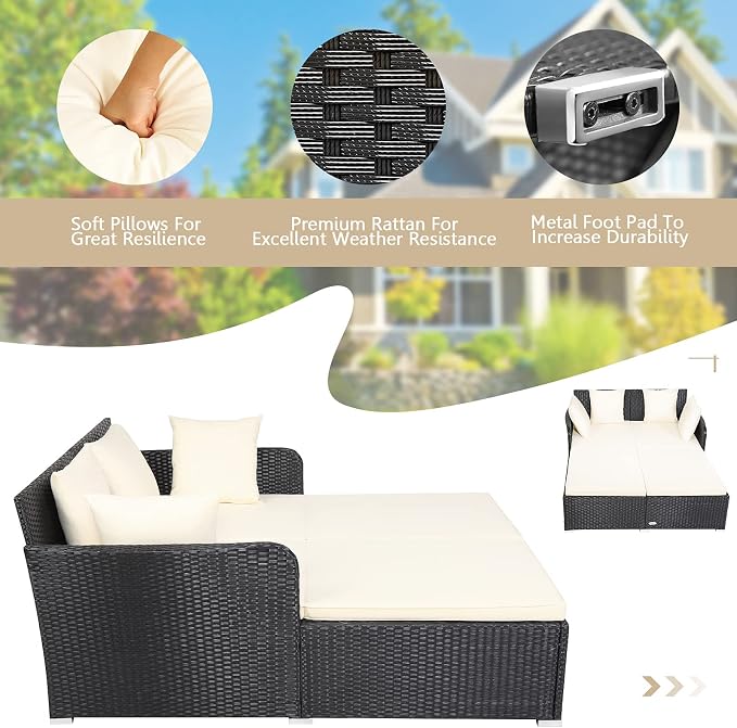 HAPPYGRILL Outdoor Daybed Rattan Wicker Patio Daybed - Image 8