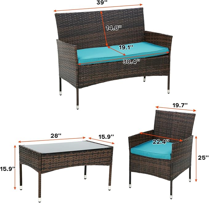 PayLessHere Outdoor Furniture Set 4 Pcs Modular Patio Furniture Set Water - Image 8