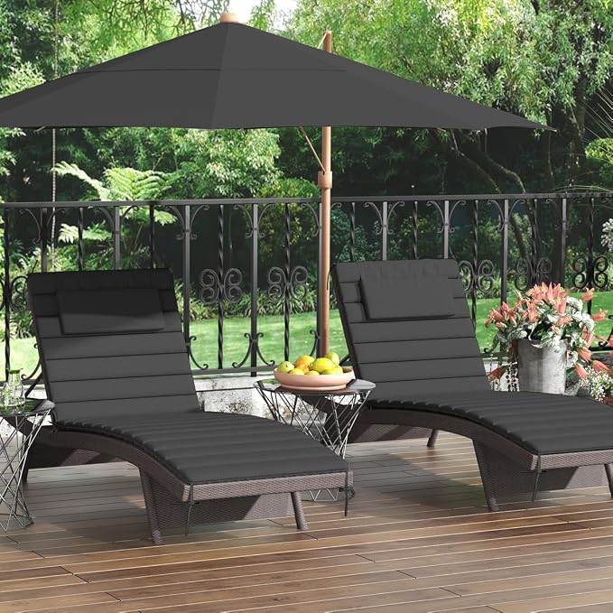 Sundale Outdoor Olefin Quilted Lounge Cushion Set of 2, Patio Foldable Chaise - Image 9